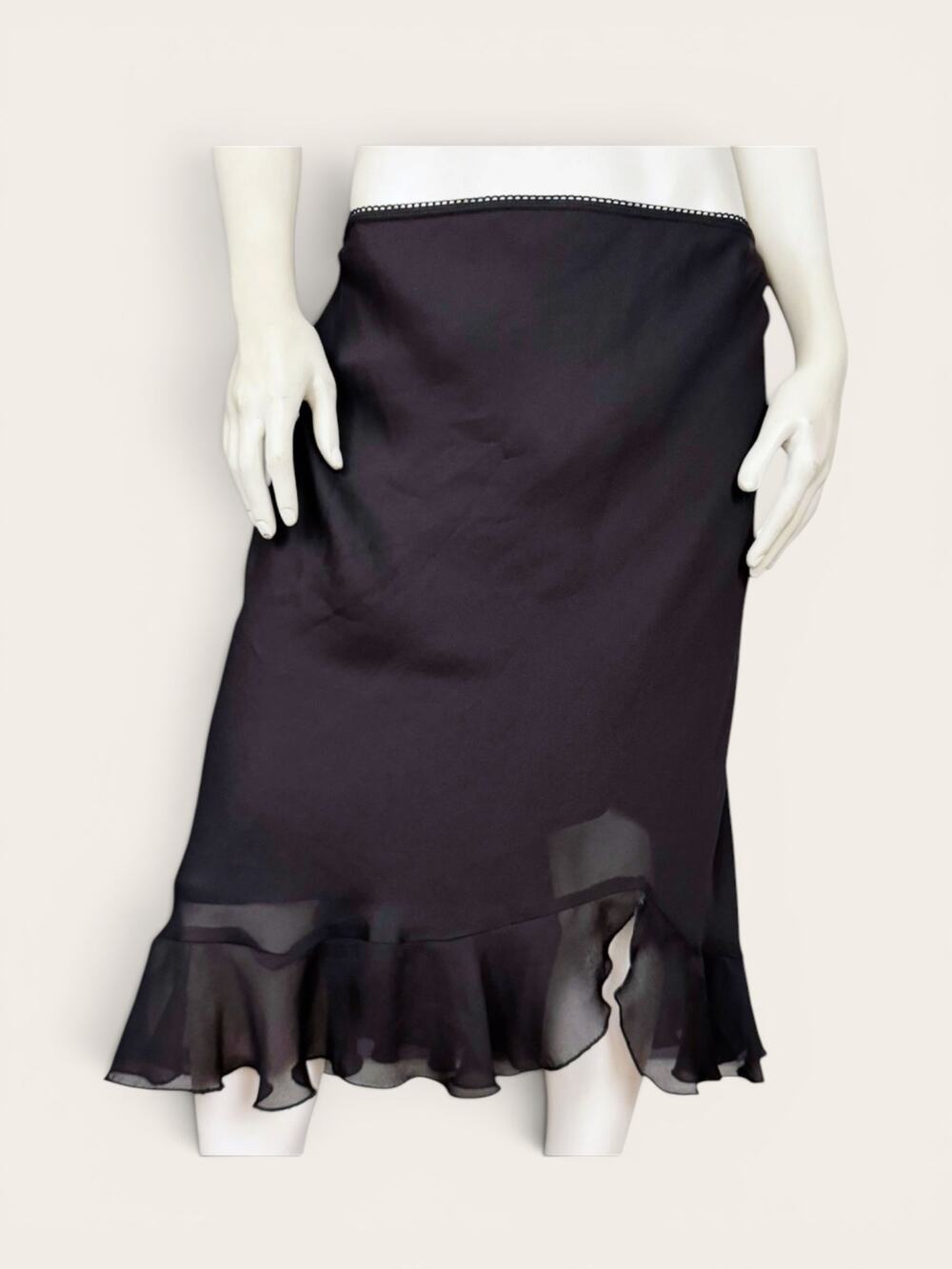 Black Midi Skirt with Ruffle Hem
